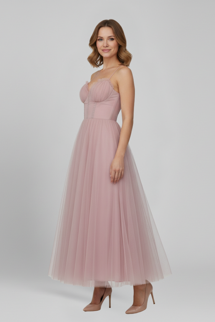 Strapless Lightweight Tulle Maxi Dress