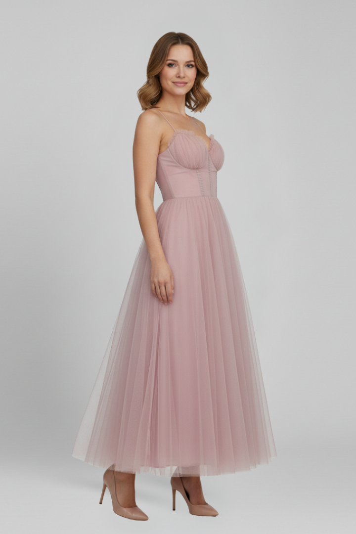 Strapless Lightweight Tulle Maxi Dress