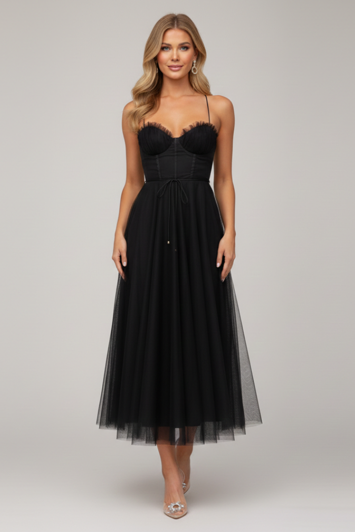 Strapless Lightweight Tulle Maxi Dress