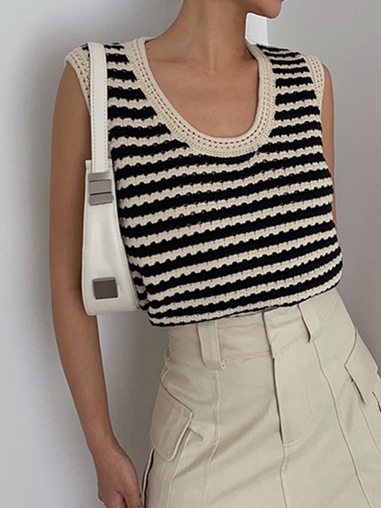 Striped Knitted V-Neck Sweater Vest