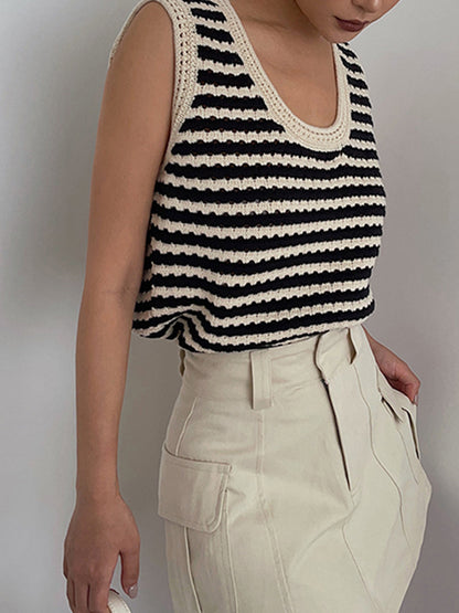 Striped Knitted V-Neck Sweater Vest