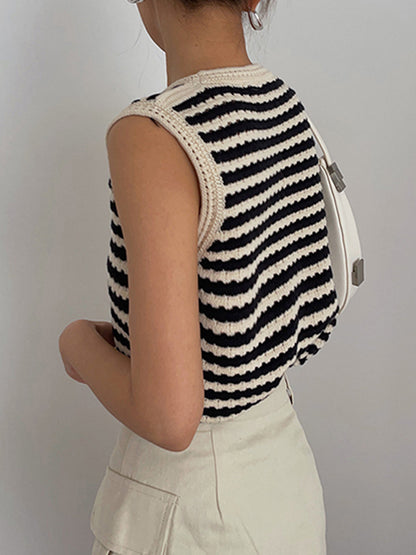 Striped Knitted V-Neck Sweater Vest