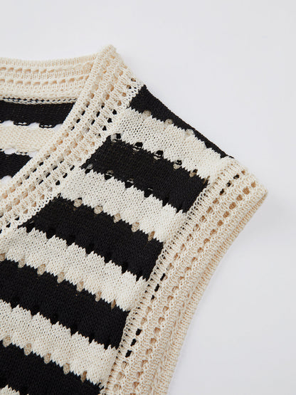 Striped Knitted V-Neck Sweater Vest