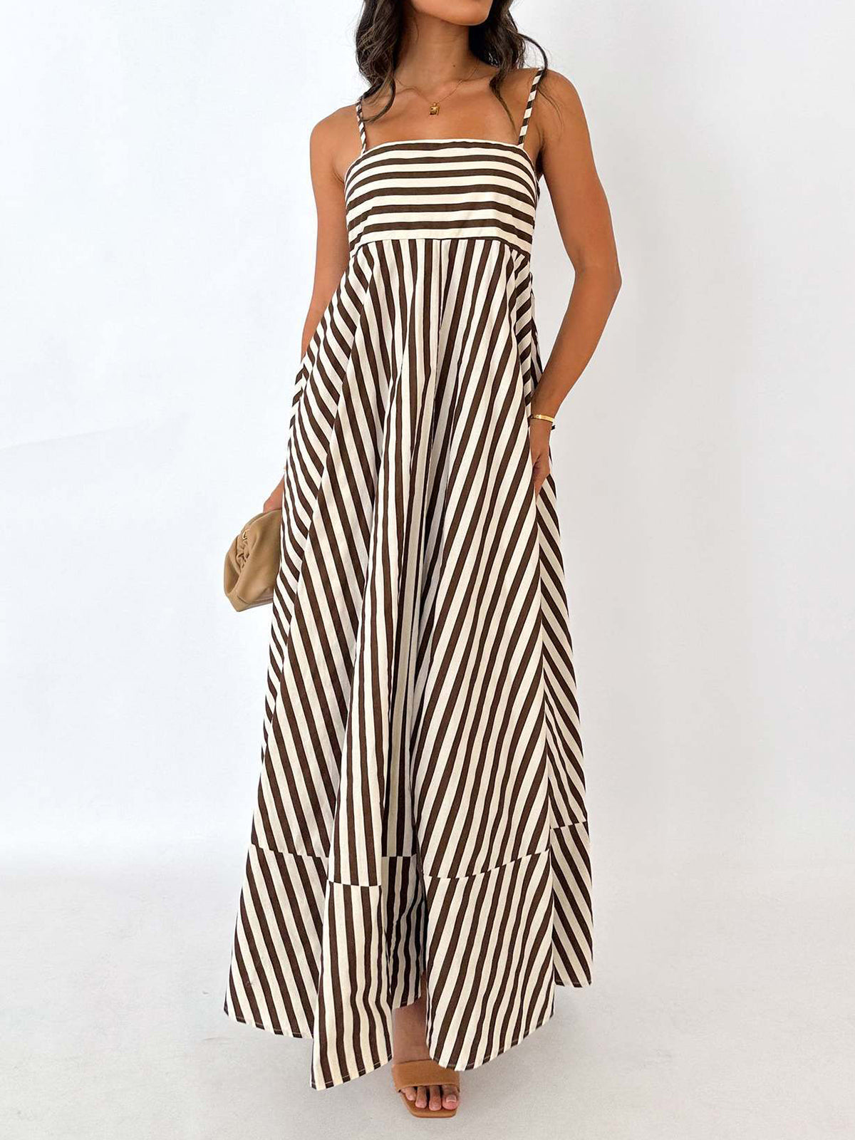 Striped Woven Fabric Maxi Dress