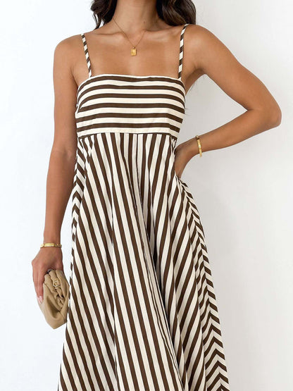 Striped Woven Fabric Maxi Dress