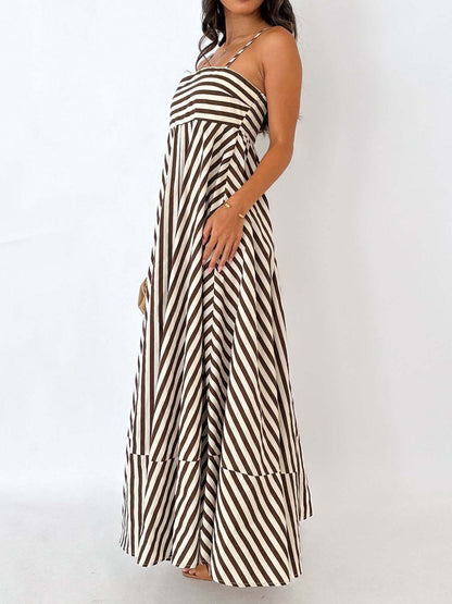 Striped Woven Fabric Maxi Dress