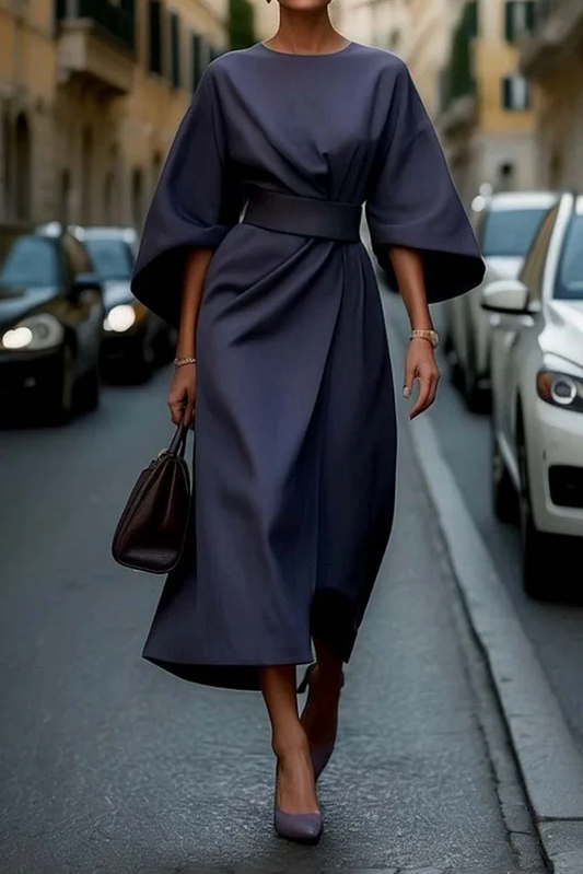 Structured Lantern Sleeve Midi Dress
