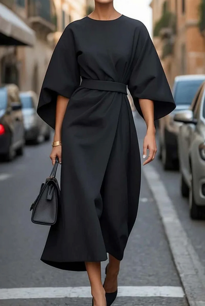 Structured Lantern Sleeve Midi Dress