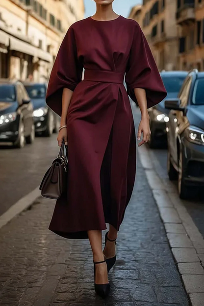 Structured Lantern Sleeve Midi Dress