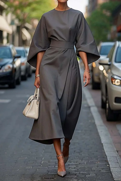 Structured Lantern Sleeve Midi Dress