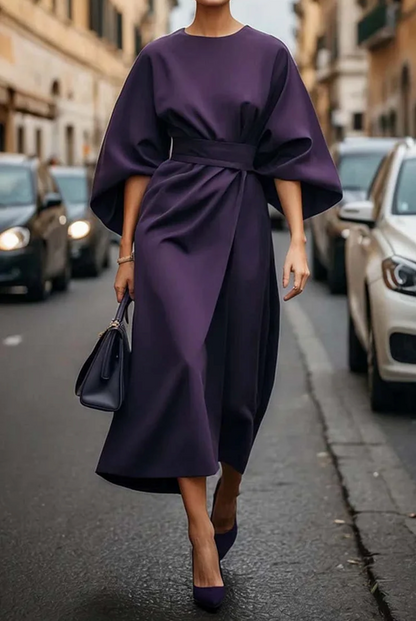 Structured Lantern Sleeve Midi Dress