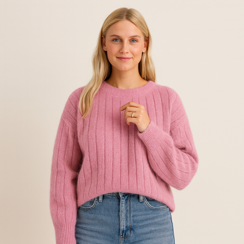 Textured Knit Round Neck Winter Sweater