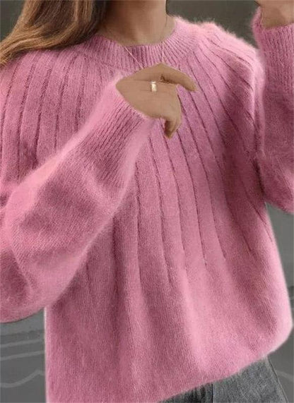 Textured Knit Round Neck Winter Sweater