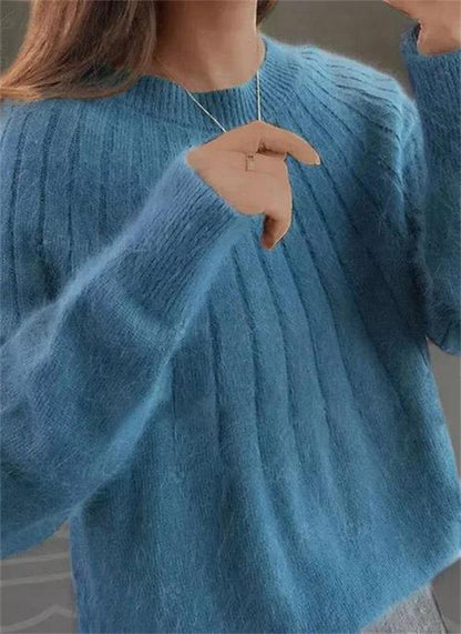 Textured Knit Round Neck Winter Sweater