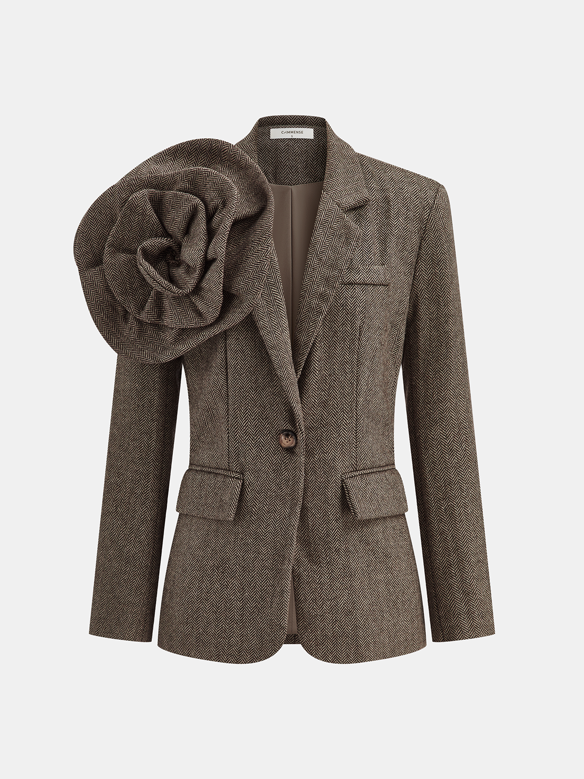 Tweed Blazer With 3D Flower Detail