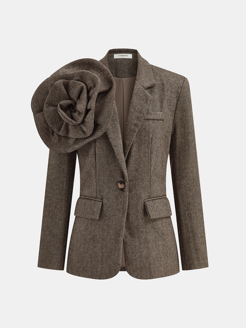 Tweed Blazer With 3D Flower Detail
