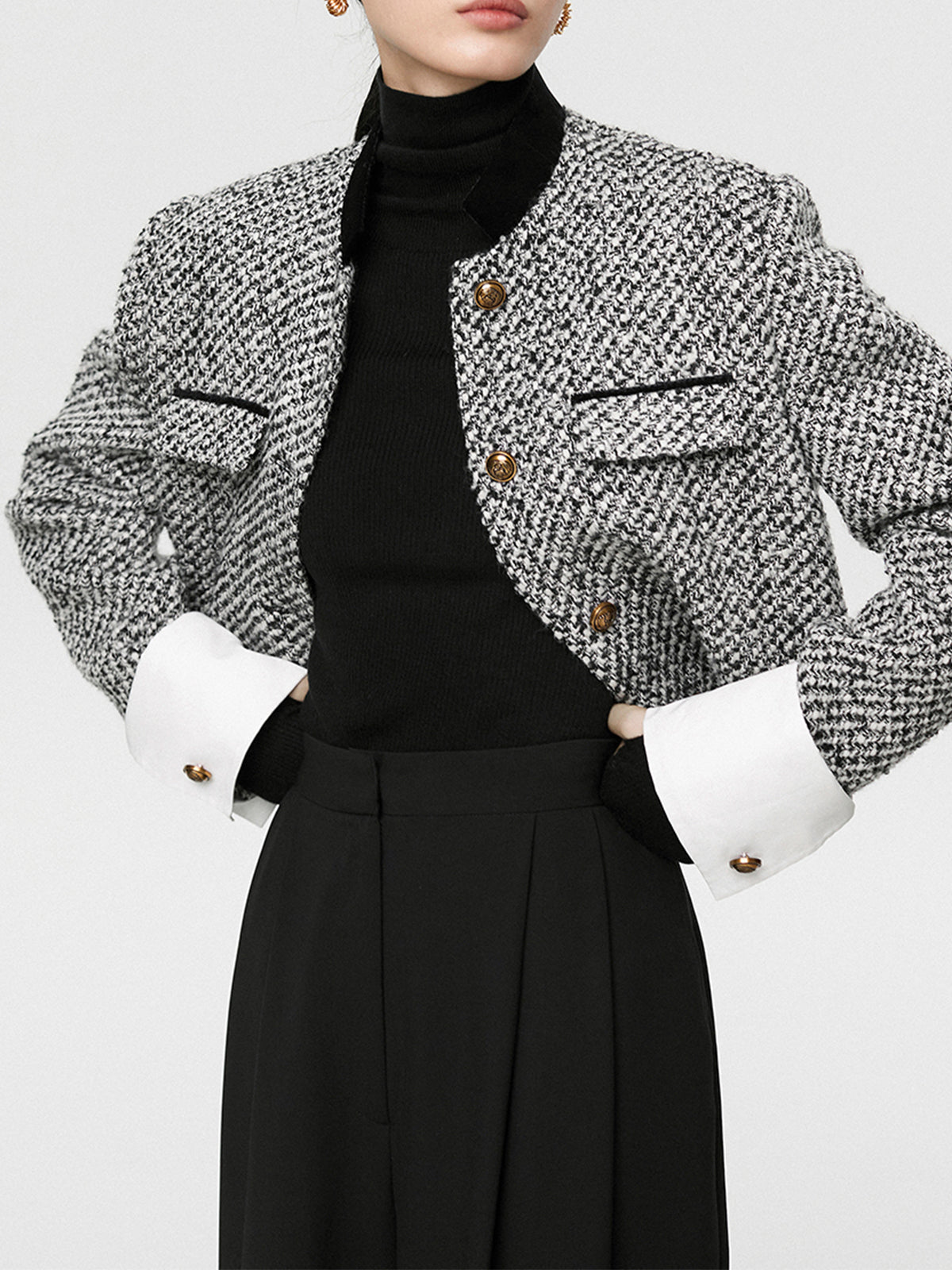 Tweed Cropped Long Sleeve Blazer
