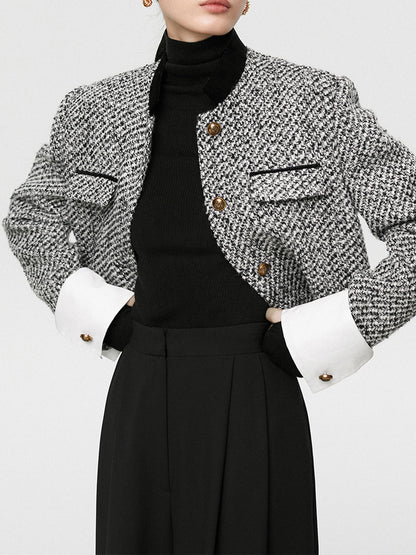 Tweed Cropped Long Sleeve Blazer