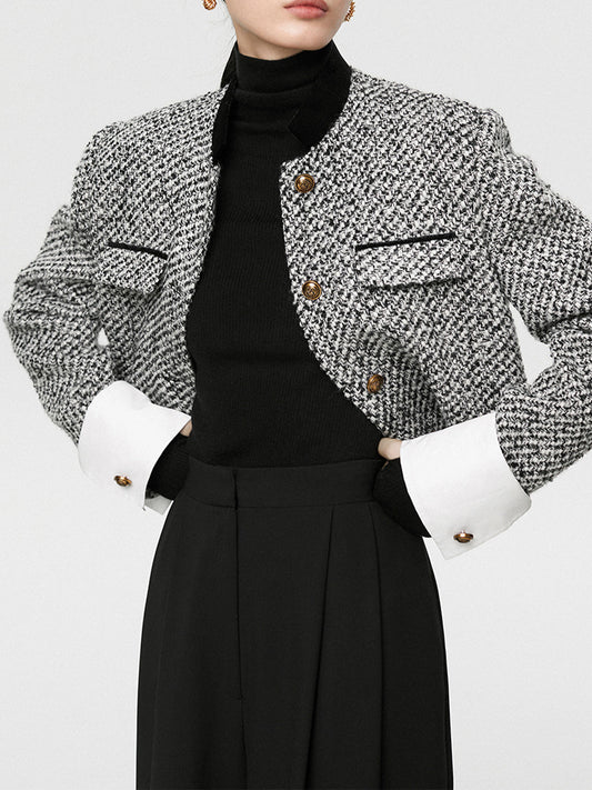 Tweed Cropped Long Sleeve Blazer