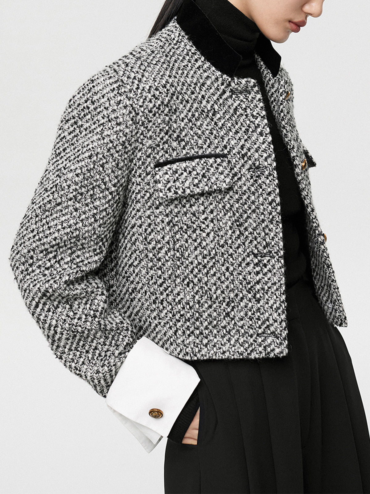 Tweed Cropped Long Sleeve Blazer