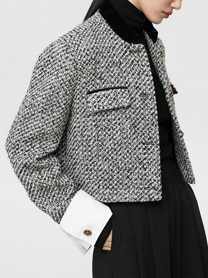 Tweed Cropped Long Sleeve Blazer