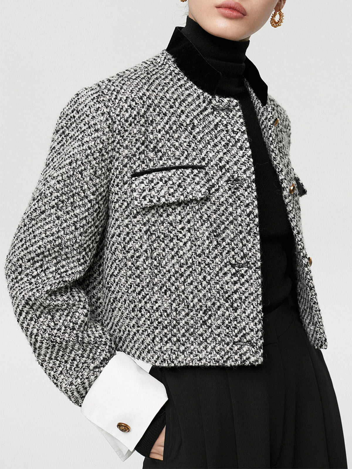 Tweed Cropped Long Sleeve Blazer