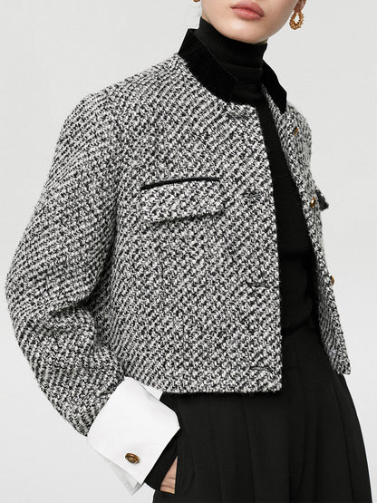 Tweed Cropped Long Sleeve Blazer