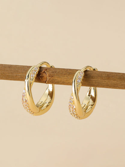 Twisted Copper Hoop Earrings With Zircon Accent