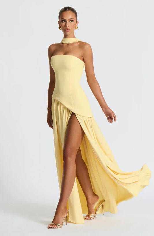 V-Neck Asymmetric Hem Maxi Dress