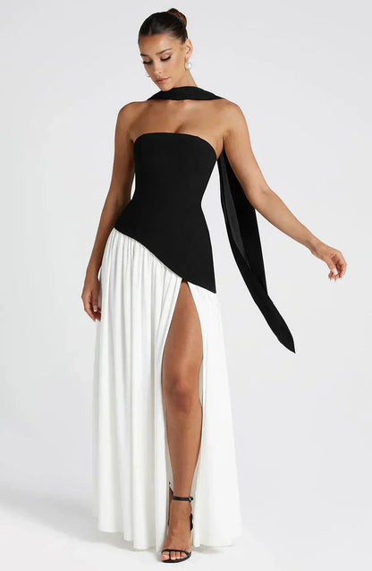 V-Neck Asymmetric Hem Maxi Dress