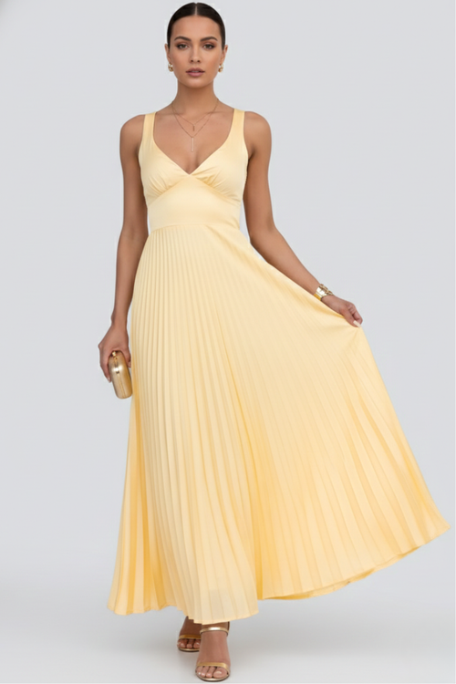 V-Neck Pleated Floral Maxi Dress