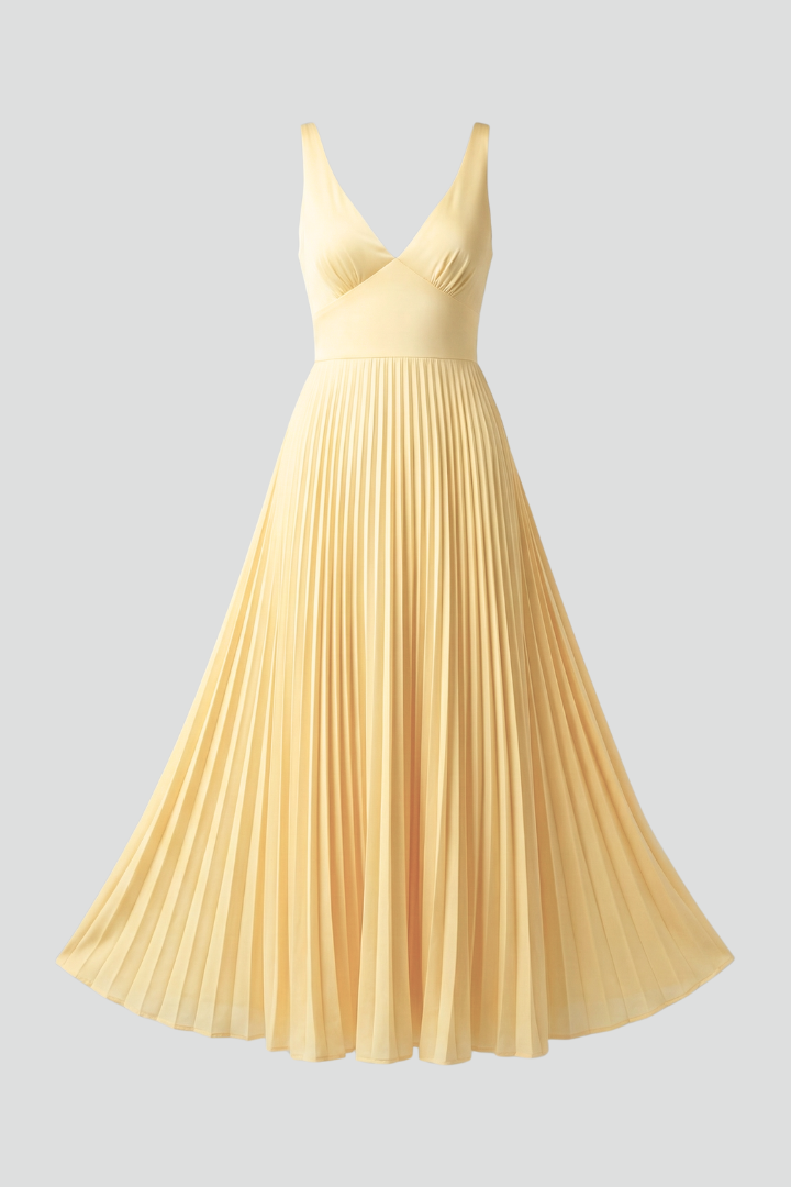 V-Neck Pleated Floral Maxi Dress