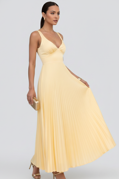 V-Neck Pleated Floral Maxi Dress