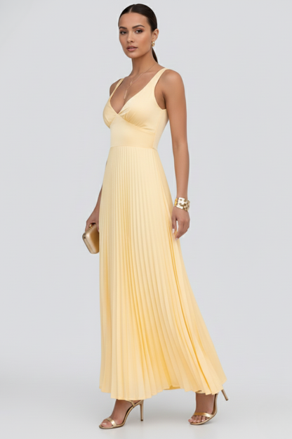V-Neck Pleated Floral Maxi Dress