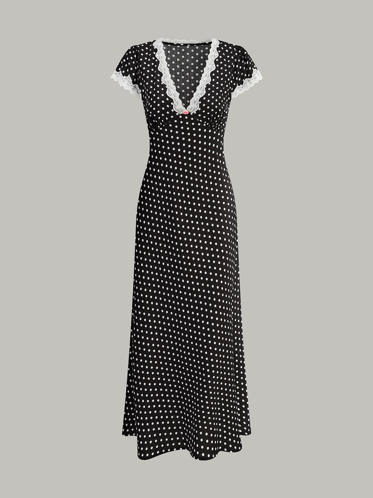 V-Neck Polka Dot Rayon Maxi Dress