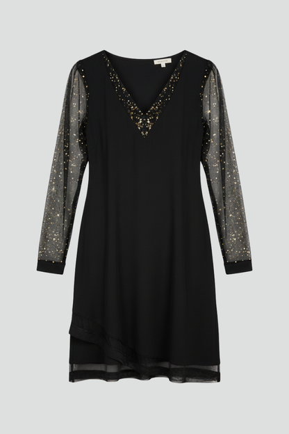 V-Neck Sequin Sleeve Black Cocktail Dress