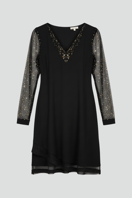 V-Neck Sequin Sleeve Black Cocktail Dress