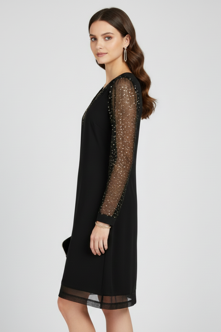 V-Neck Sequin Sleeve Black Cocktail Dress