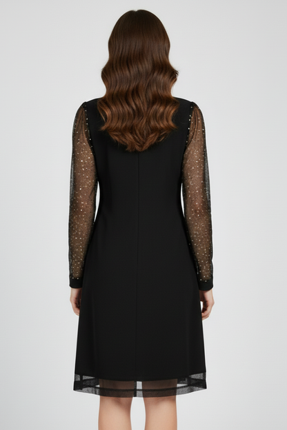 V-Neck Sequin Sleeve Black Cocktail Dress