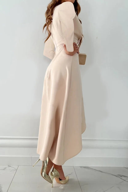 V-Neck Slit Detail Midi Dress