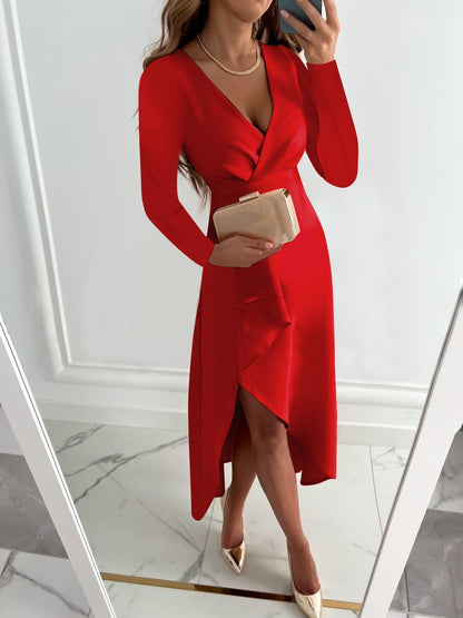 V-Neck Slit Detail Midi Dress