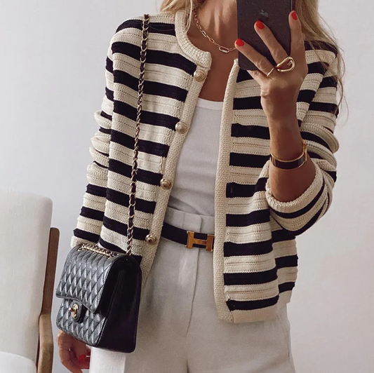 V-Neck Striped Button Cardigan