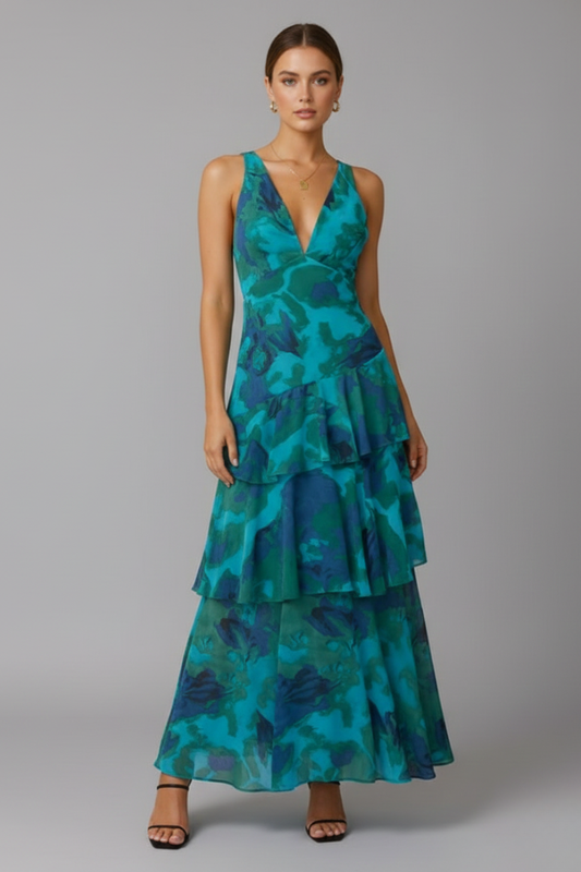 V-Neck Tiered Lightweight Maxi Dress