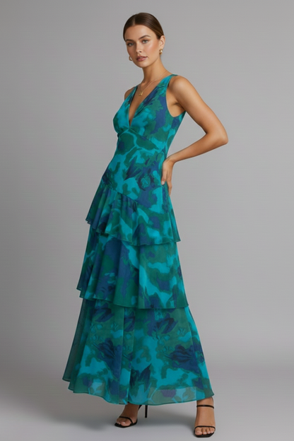 V-Neck Tiered Lightweight Maxi Dress