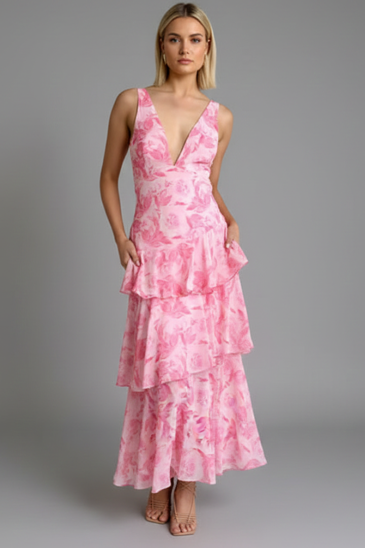 V-Neck Tiered Lightweight Maxi Dress