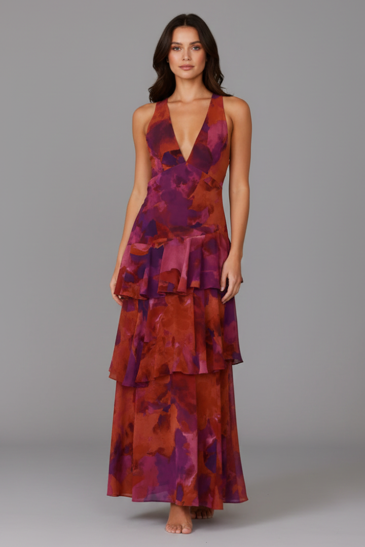 V-Neck Tiered Lightweight Maxi Dress