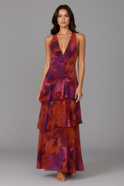 V-Neck Tiered Lightweight Maxi Dress