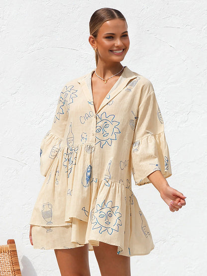 V-Neck Woven Fabric White Dress