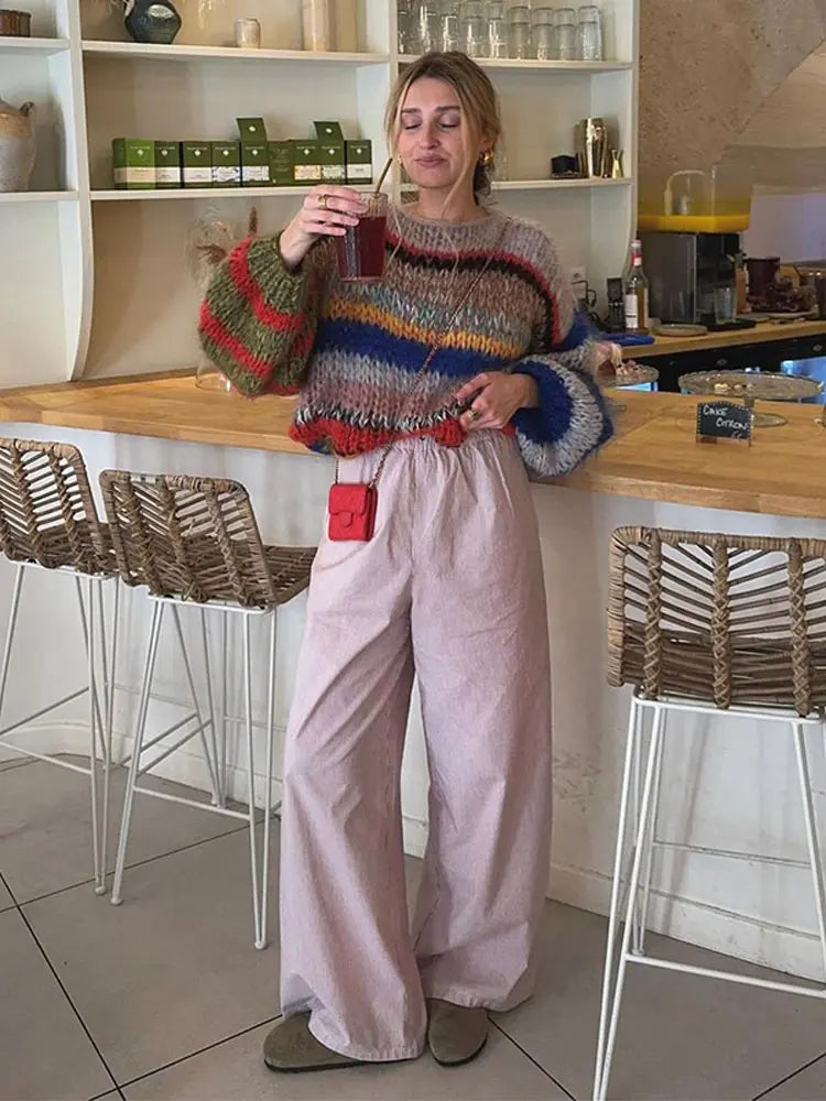 Vibrant Knit Pattern Crew Neck Sweater