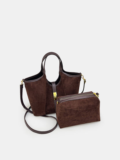 Vintage-Inspired Suede Finish Handbag